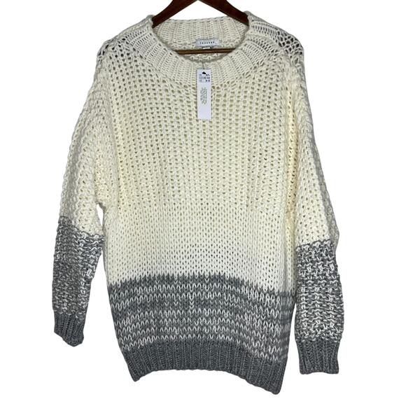 Topshop Size M/L Ivory Gray Chunky Knit Sweater Oversized Wool Blend NEW - Picture 1 of 11